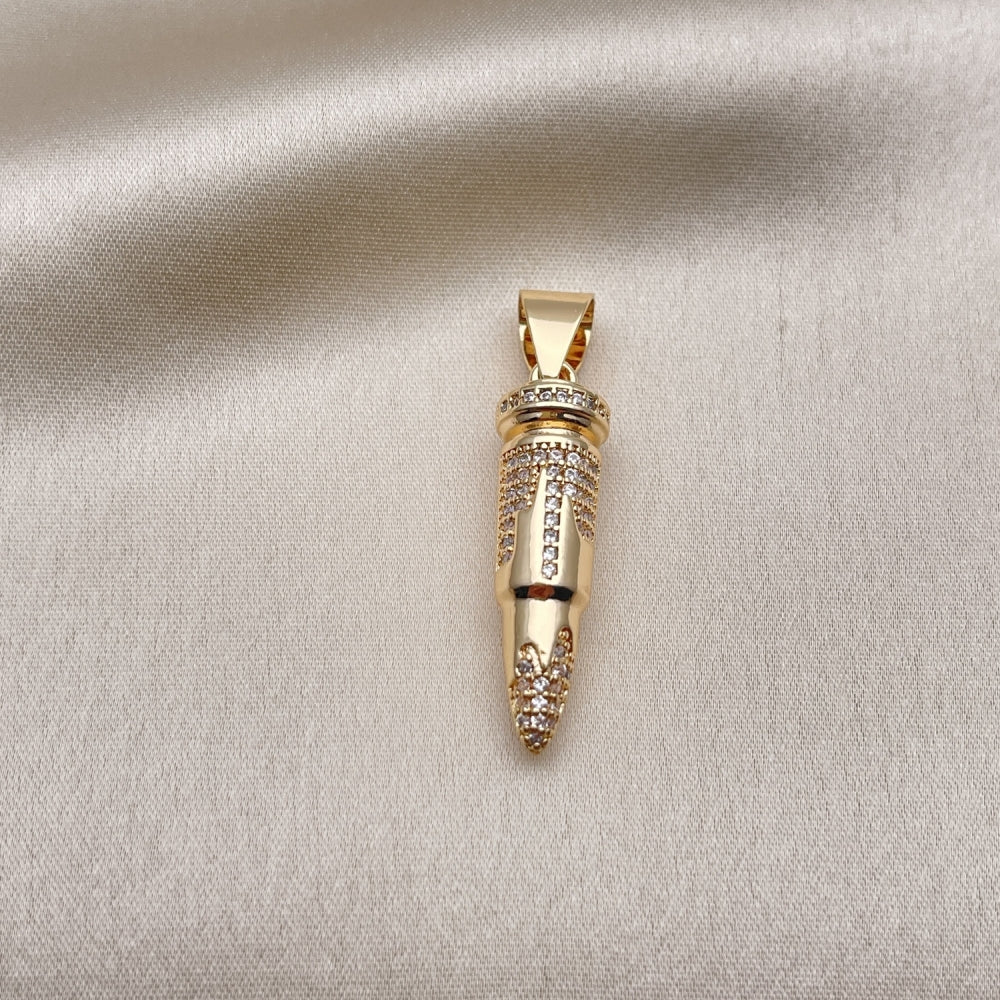 Oro Laminado Fancy Pendant, Gold Filled Style with White Micro Pave, Polished, Golden Finish