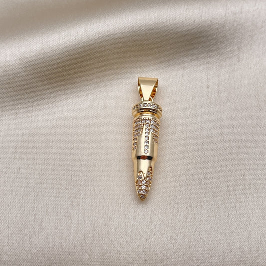 Oro Laminado Fancy Pendant, Gold Filled Style with White Micro Pave, Polished, Golden Finish