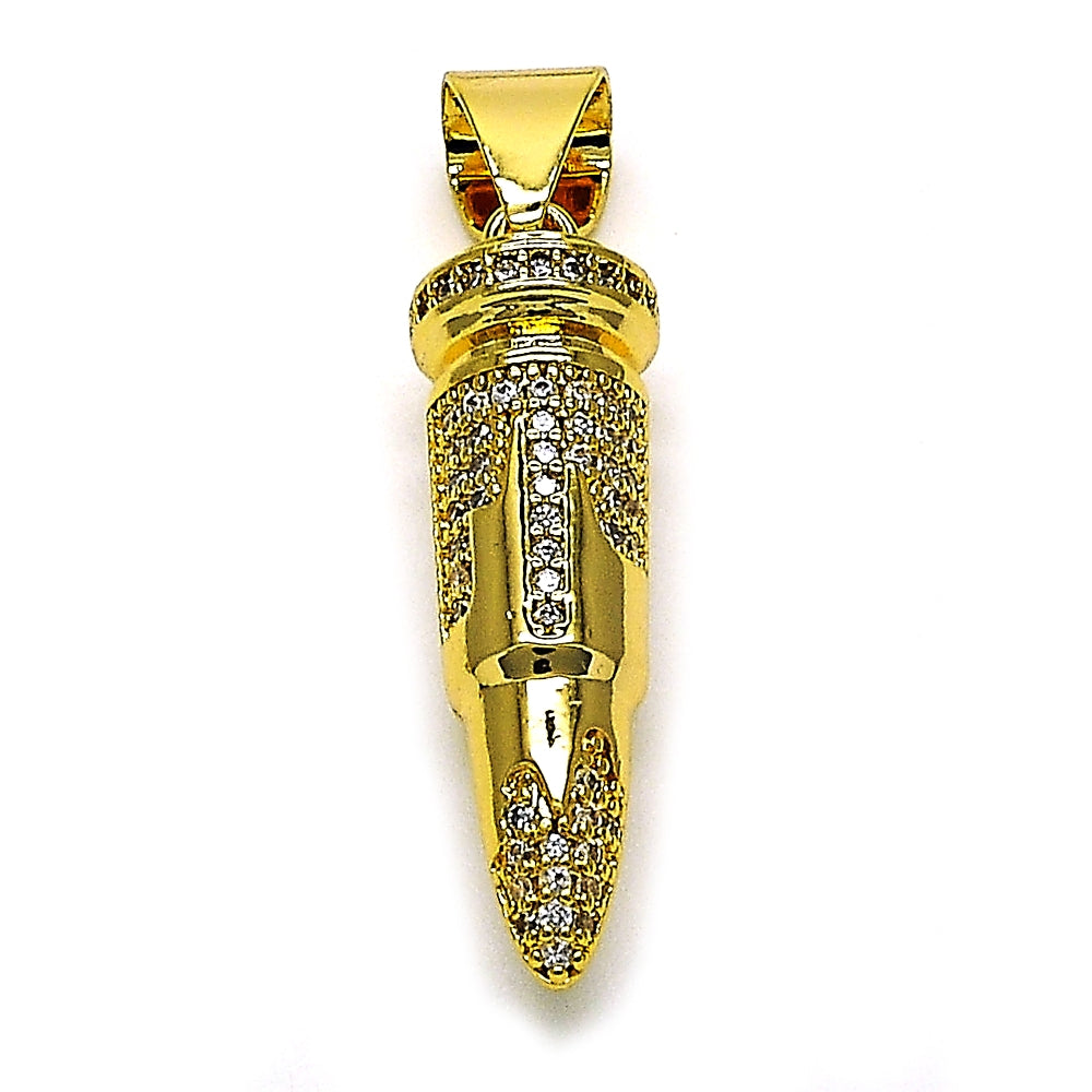 Oro Laminado Fancy Pendant, Gold Filled Style with White Micro Pave, Polished, Golden Finish