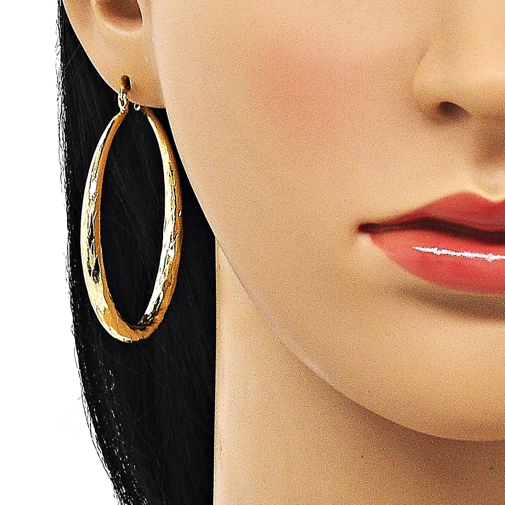 Oro Laminado Large Hoop, Gold Filled Style Hollow Design, Diamond Cutting Finish, Golden Finish