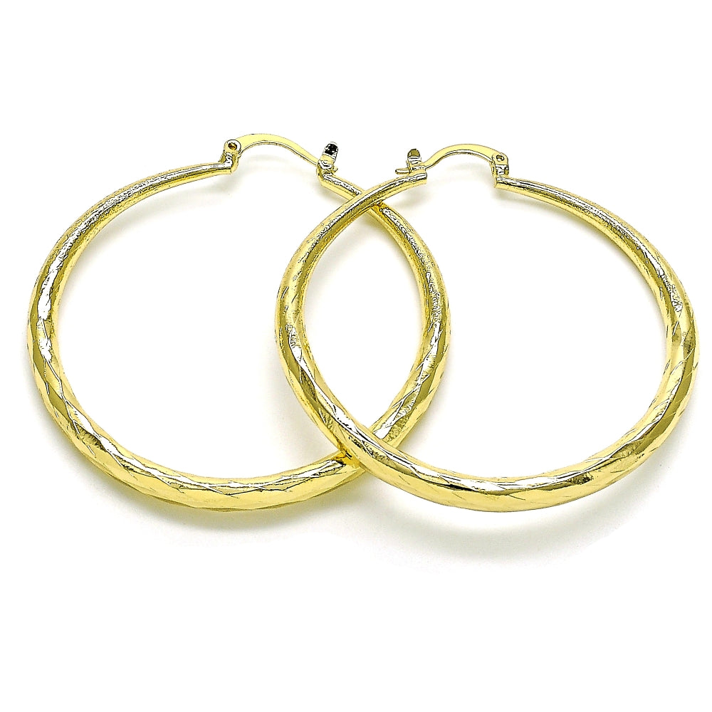 Oro Laminado Large Hoop, Gold Filled Style Hollow Design, Diamond Cutting Finish, Golden Finish