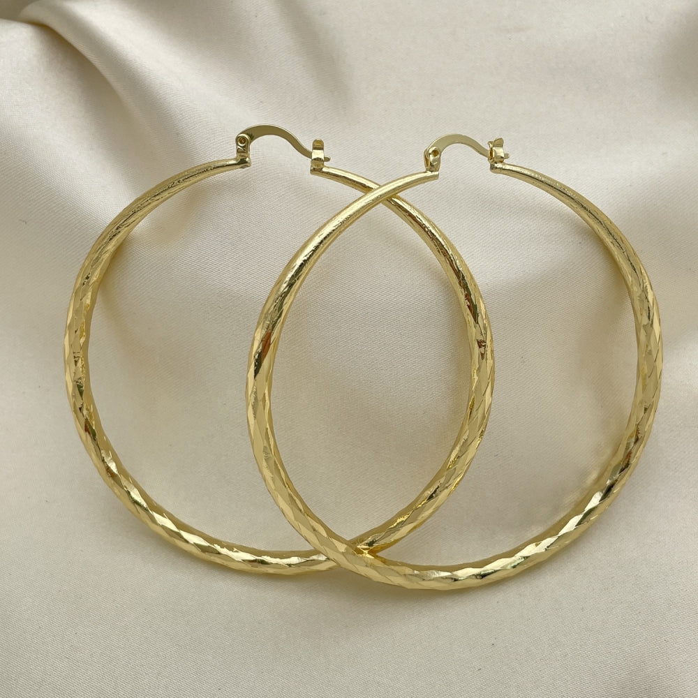 Oro Laminado Extra Large Hoop, Gold Filled Style Hollow Design, Diamond Cutting Finish, Golden Finish
