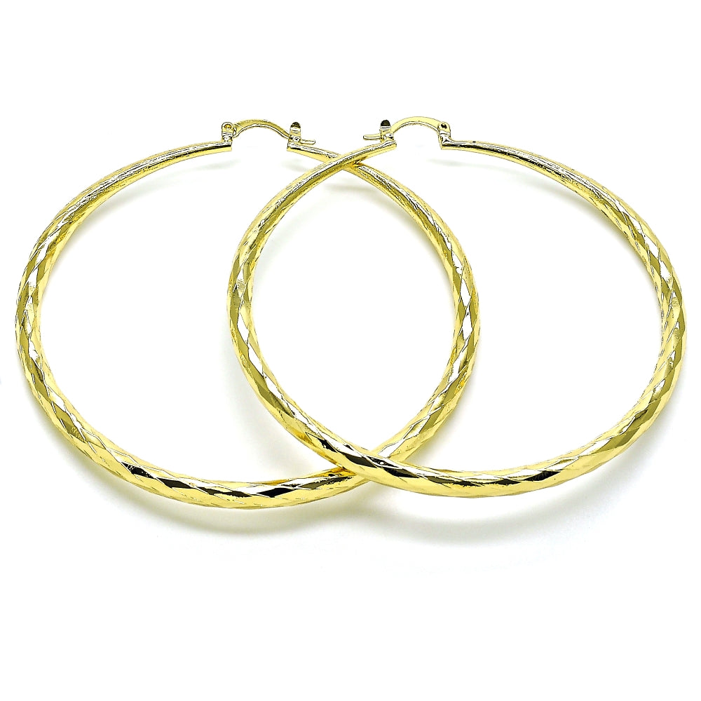 Oro Laminado Extra Large Hoop, Gold Filled Style Hollow Design, Diamond Cutting Finish, Golden Finish
