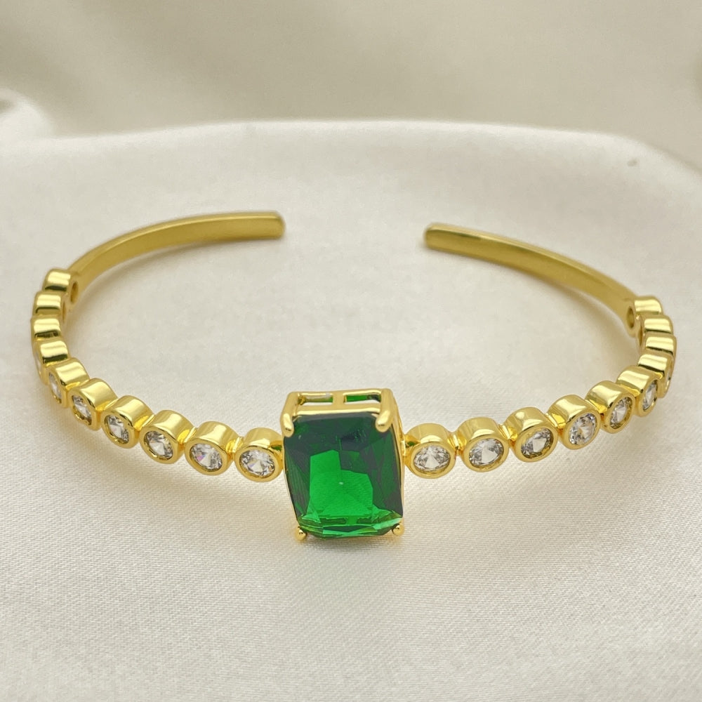 Oro Laminado Individual Bangle, Gold Filled Style with Green and White Cubic Zirconia, Polished, Golden Finish