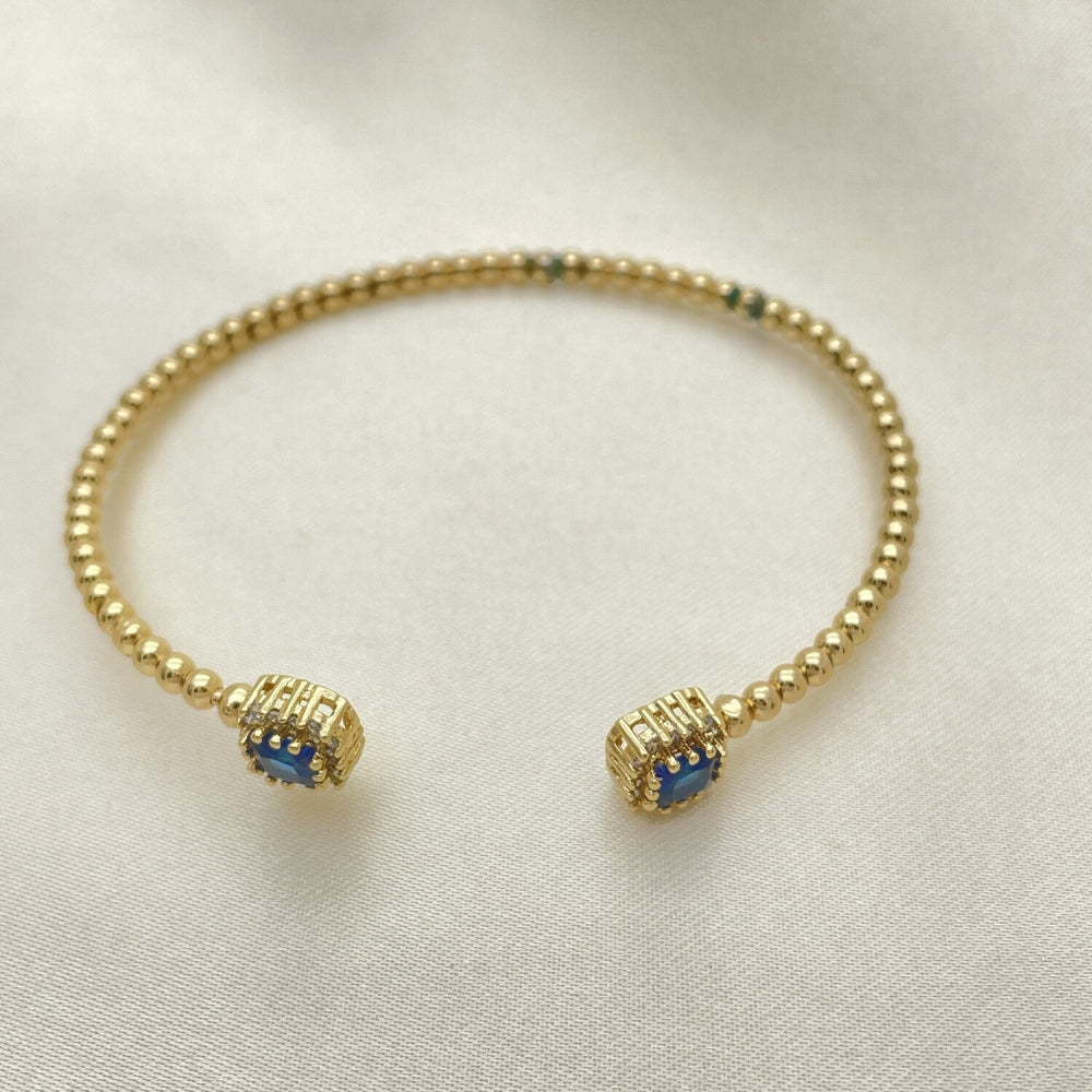 Open Gold Bead Bangle Bracelet - Handmade w/ Sapphire Blue Design - Gold Filled Style Cuff Bangles - 07.228.0004.3