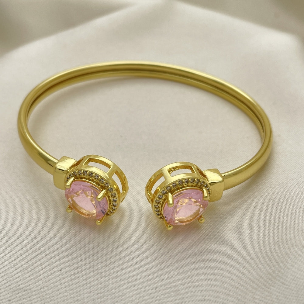 Oro Laminado Individual Bangle, Gold Filled Style with Pink Cubic Zirconia and White Micro Pave, Polished, Golden Finish
