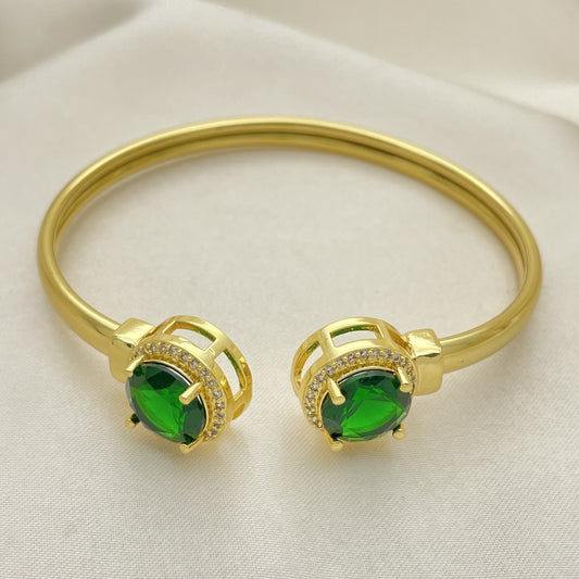 Oro Laminado Individual Bangle, Gold Filled Style with Green Cubic Zirconia and White Micro Pave, Polished, Golden Finish