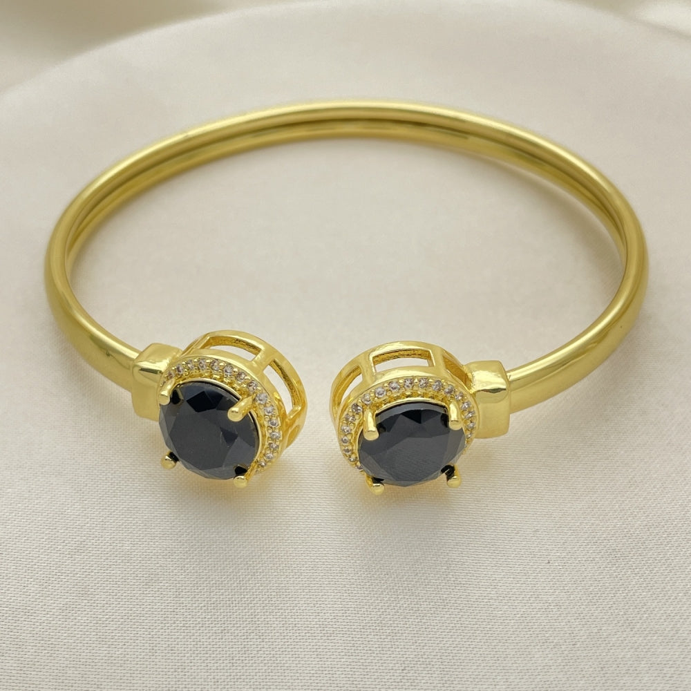 Oro Laminado Individual Bangle, Gold Filled Style with Black Cubic Zirconia and White Micro Pave, Polished, Golden Finish