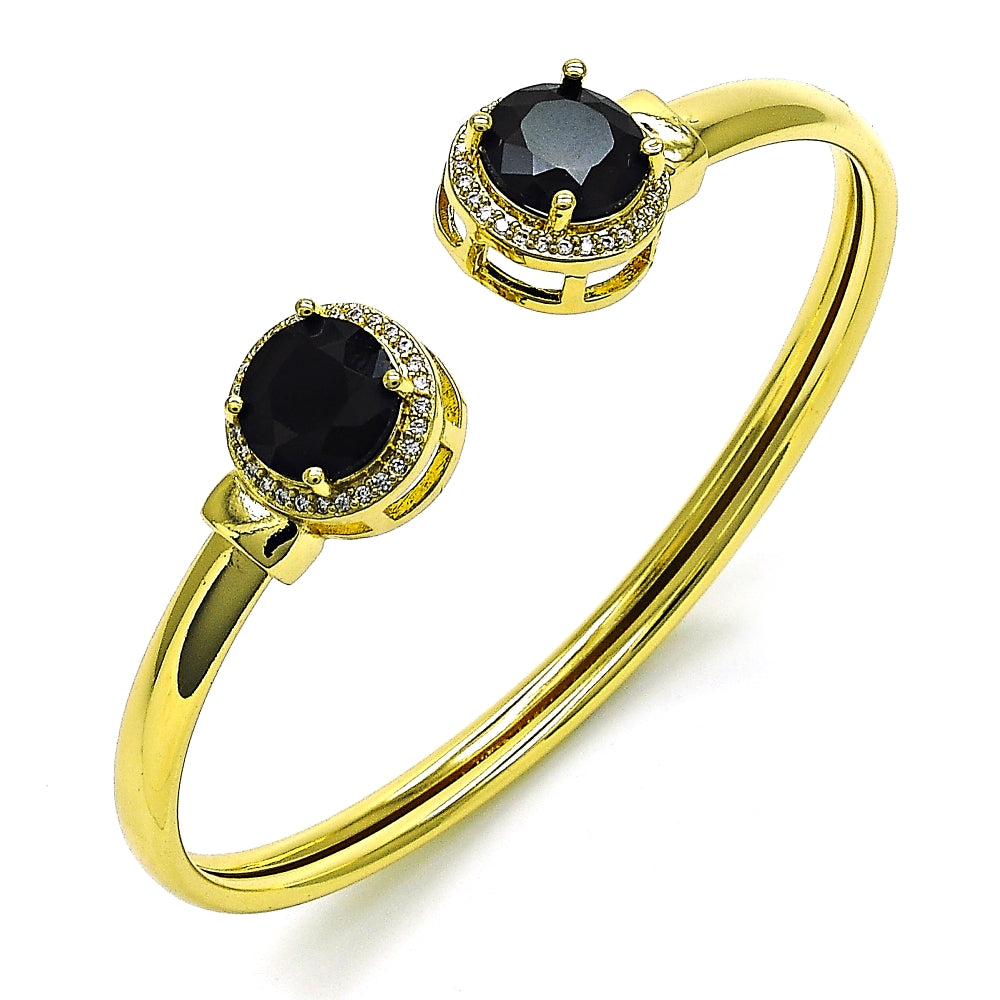 Oro Laminado Individual Bangle, Gold Filled Style with Black Cubic Zirconia and White Micro Pave, Polished, Golden Finish