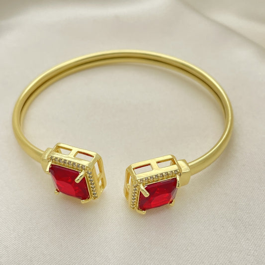 Oro Laminado Individual Bangle, Gold Filled Style with Garnet Cubic Zirconia and White Micro Pave, Polished, Golden Finish