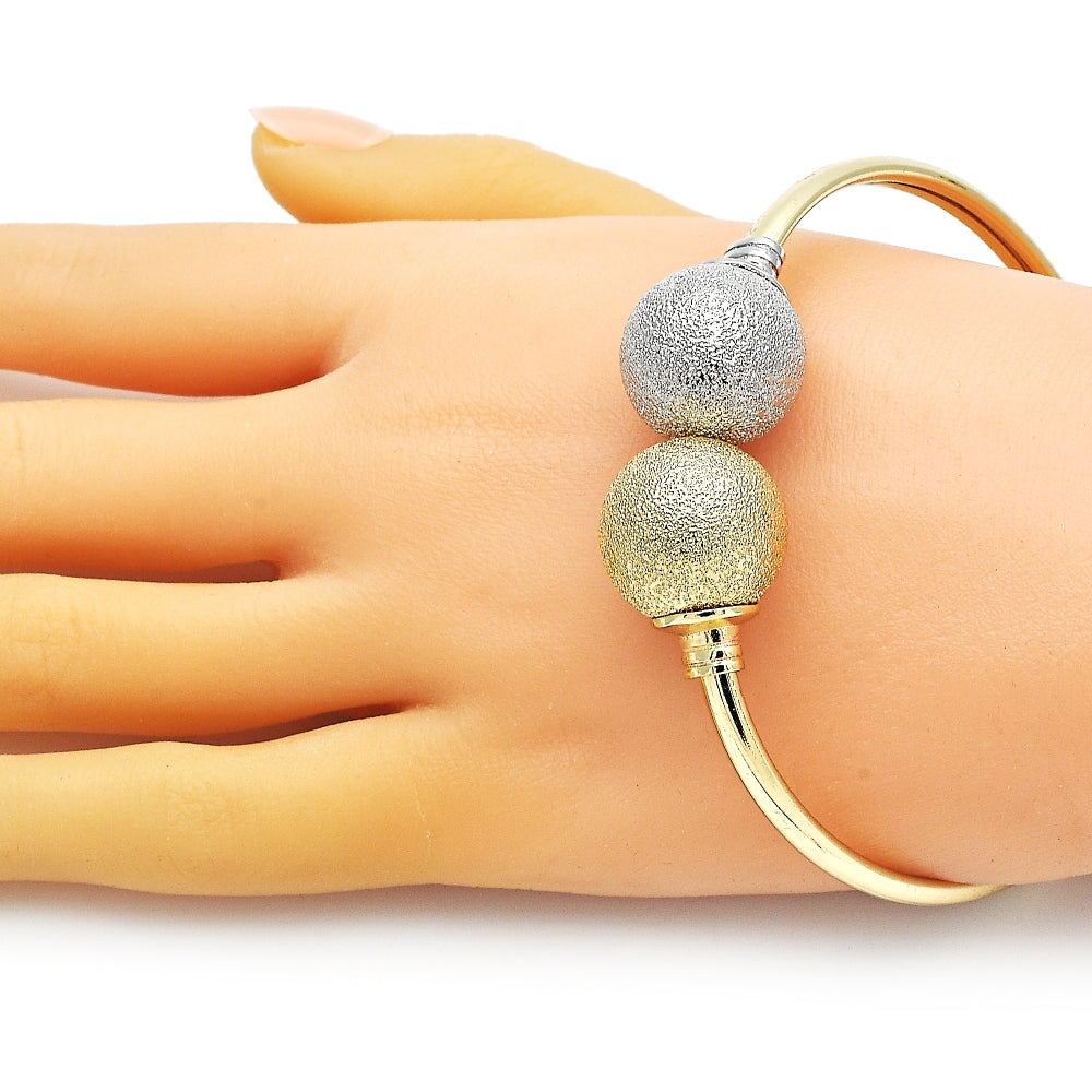 Oro Laminado Individual Bangle, Gold Filled Style Ball Design, Matte Finish, Two Tone