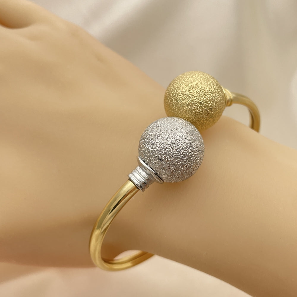 Oro Laminado Individual Bangle, Gold Filled Style Ball Design, Matte Finish, Two Tone