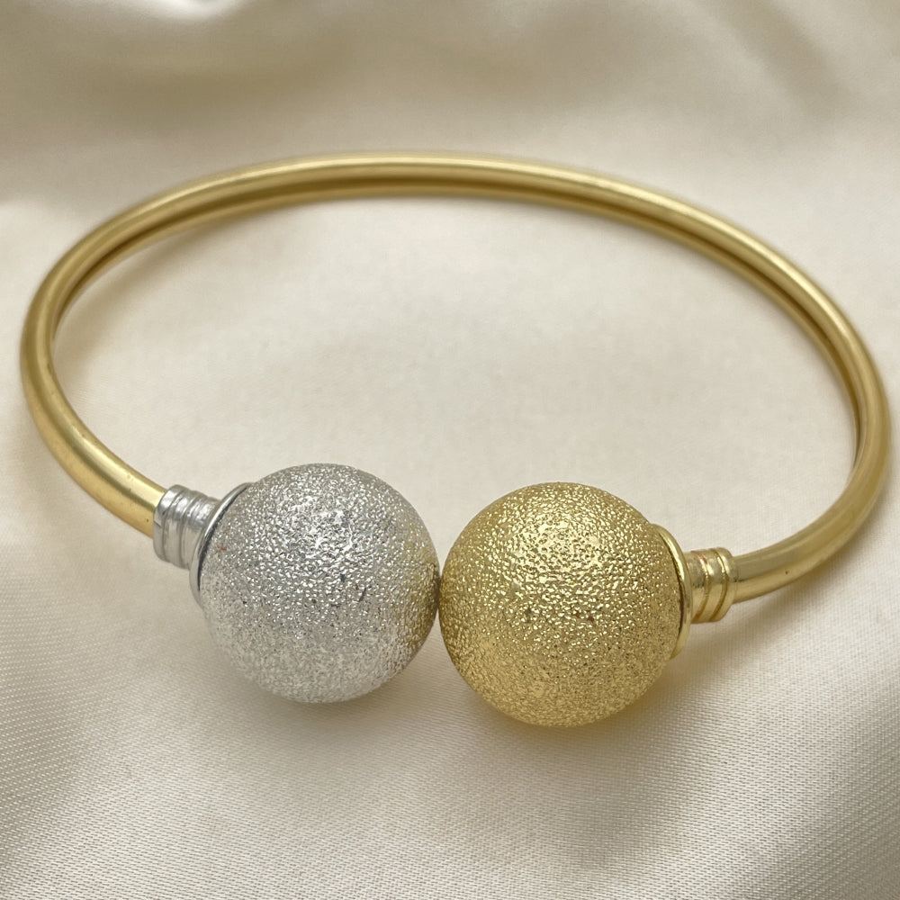 Oro Laminado Individual Bangle, Gold Filled Style Ball Design, Matte Finish, Two Tone