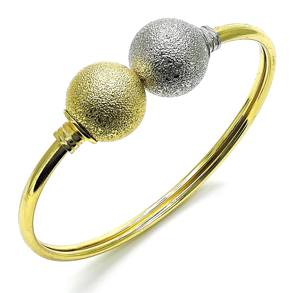 Oro Laminado Individual Bangle, Gold Filled Style Ball Design, Matte Finish, Two Tone