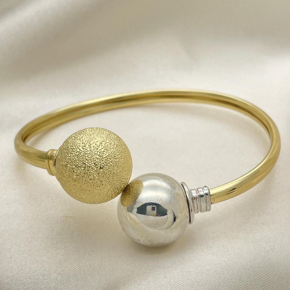 Oro Laminado Individual Bangle, Gold Filled Style Ball Design, Matte Finish, Two Tone