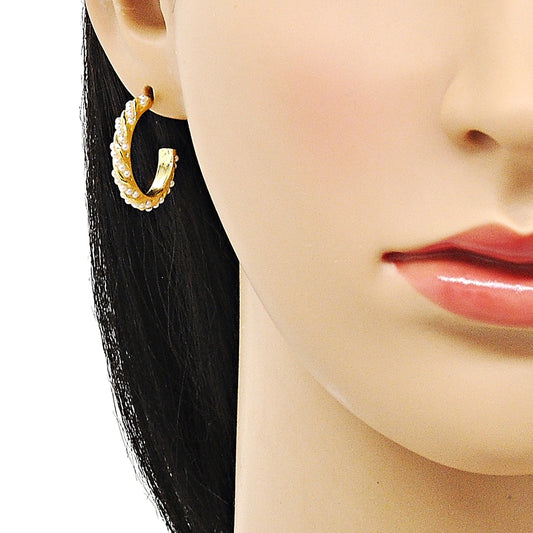 Oro Laminado Stud Earring, Gold Filled Style Twist Design, with Ivory Pearl, Polished, Golden Finish