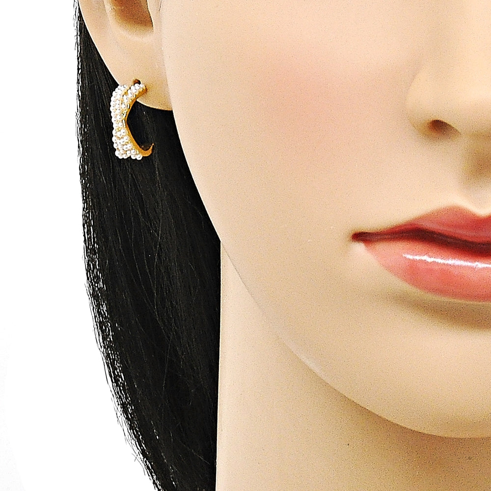 Oro Laminado Stud Earring, Gold Filled Style with Ivory Pearl, Polished, Golden Finish
