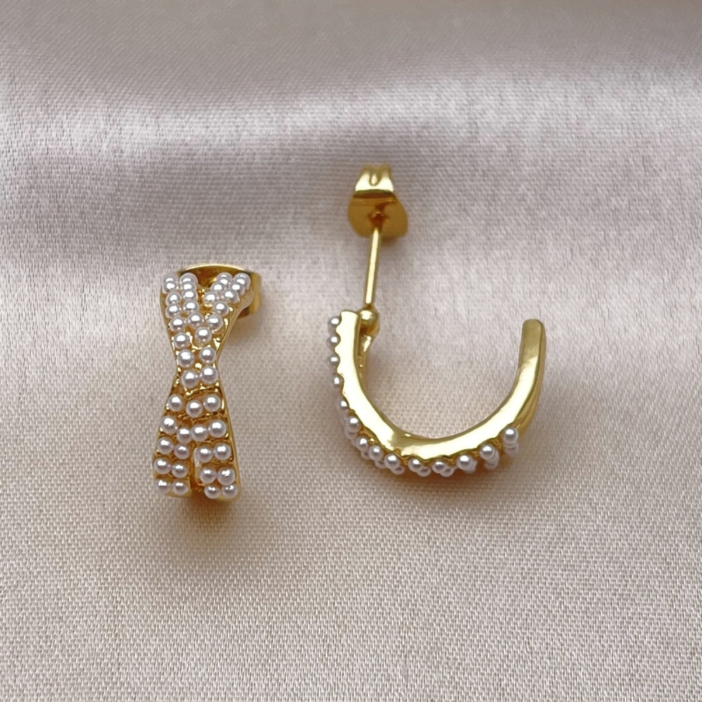 Oro Laminado Stud Earring, Gold Filled Style with Ivory Pearl, Polished, Golden Finish
