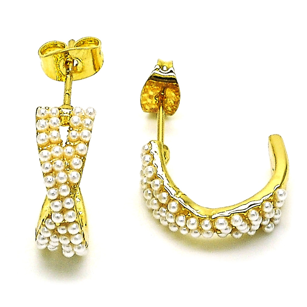 Oro Laminado Stud Earring, Gold Filled Style with Ivory Pearl, Polished, Golden Finish