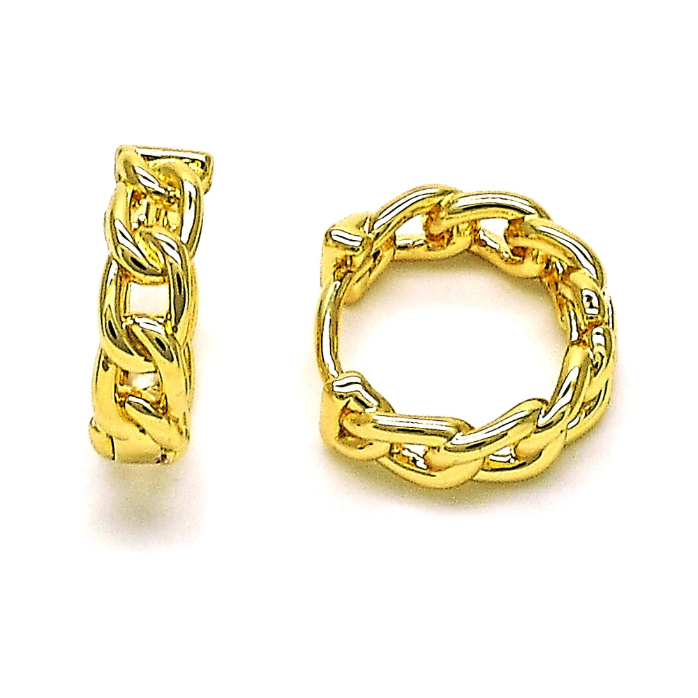 Oro Laminado Huggie Hoop, Gold Filled Style Curb Design, Polished, Golden Finish