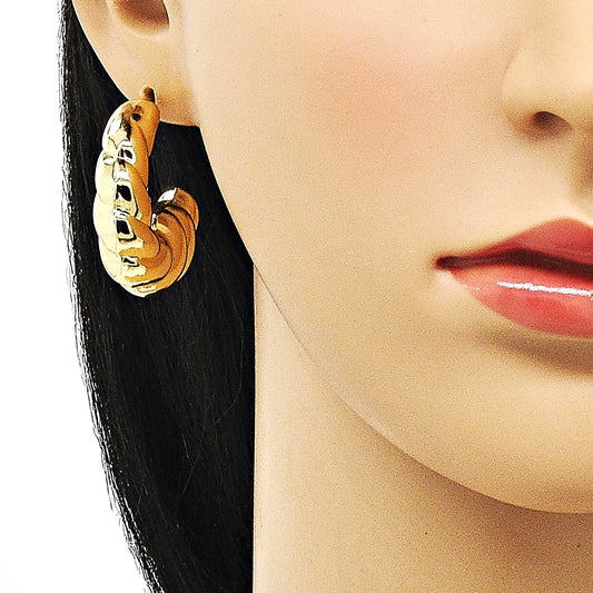 Oro Laminado Stud Earring, Gold Filled Style Twist and Hollow Design, Polished, Golden Finish