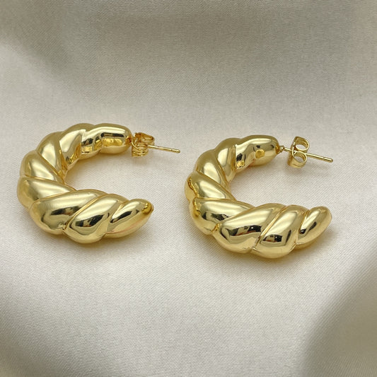 Oro Laminado Stud Earring, Gold Filled Style Twist and Hollow Design, Polished, Golden Finish