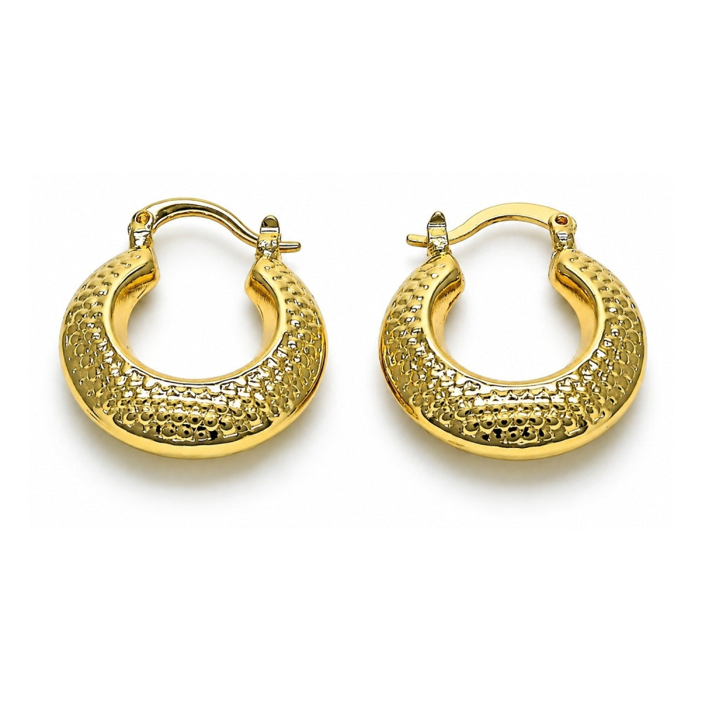 Oro Laminado Small Hoop, Gold Filled Style Hollow Design, Diamond Cutting Finish, Golden Finish