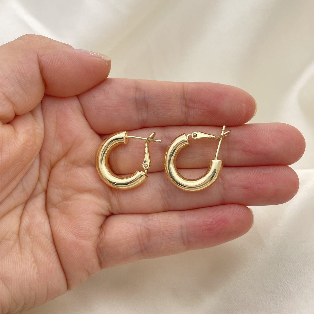 Oro Laminado Small Hoop, Gold Filled Style Hollow Design, Polished, Golden Finish