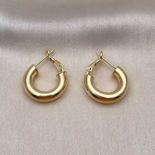Oro Laminado Small Hoop, Gold Filled Style Hollow Design, Polished, Golden Finish