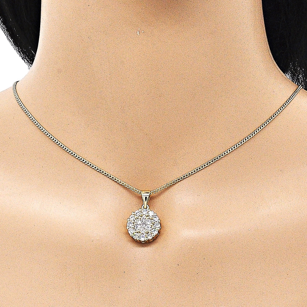 Oro Laminado Earring and Pendant Adult Set, Gold Filled Style Sun and Flower Design, with White Cubic Zirconia, Polished, Golden Finish