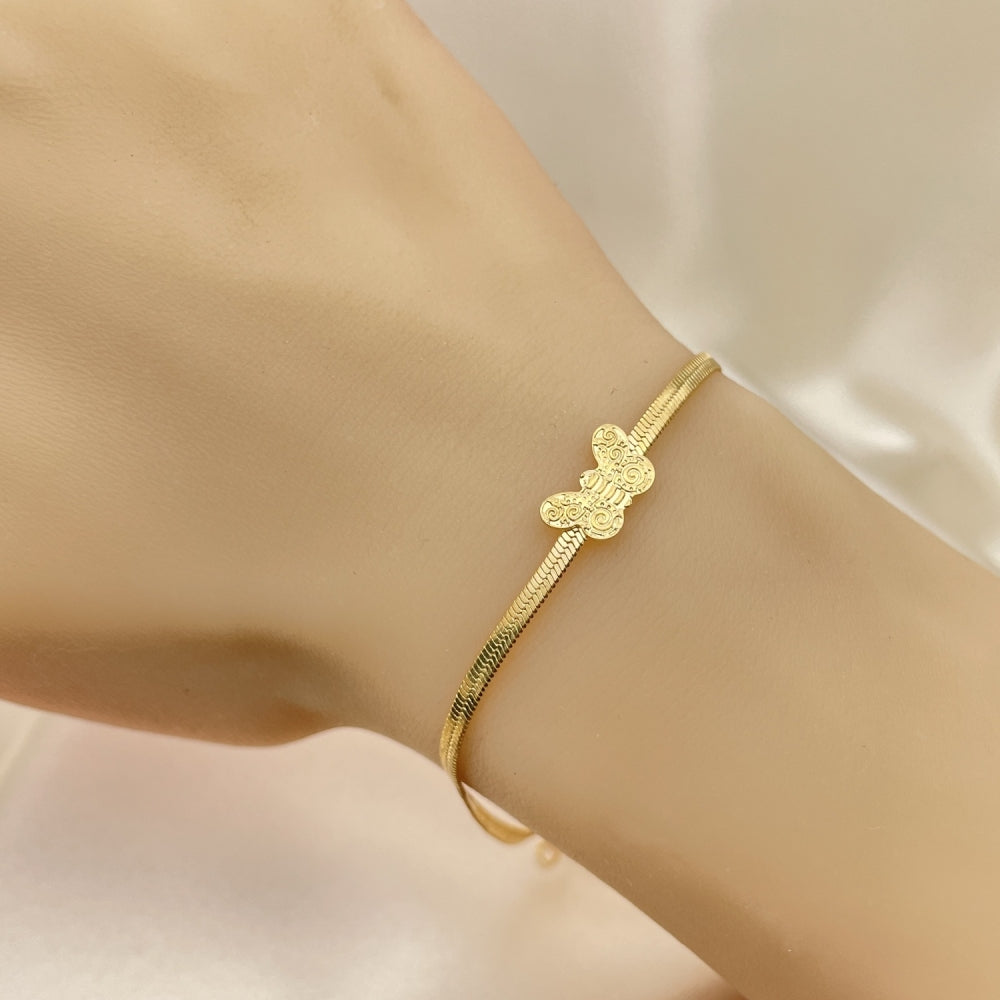 Oro Laminado Basic Bracelet, Gold Filled Style Herringbone and Butterfly Design, Polished, Golden Finish