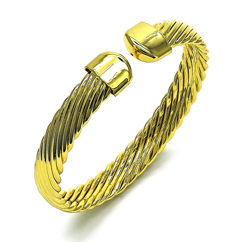 Oro Laminado Individual Bangle, Gold Filled Style Twist Design, Diamond Cutting Finish, Golden Finish