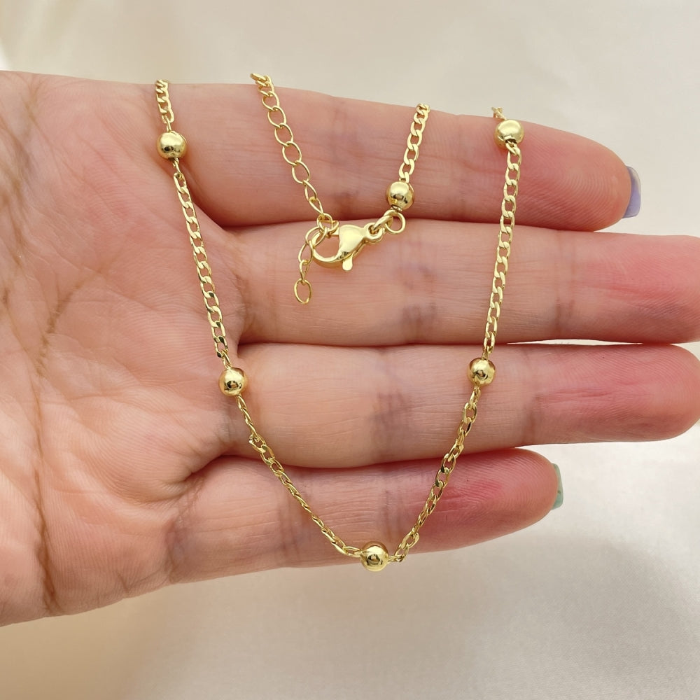 Oro Laminado Fancy Necklace, Gold Filled Style Ball and Curb Design, Polished, Golden Finish