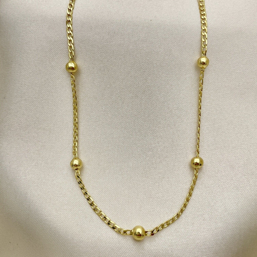 Oro Laminado Fancy Necklace, Gold Filled Style Ball and Curb Design, Polished, Golden Finish