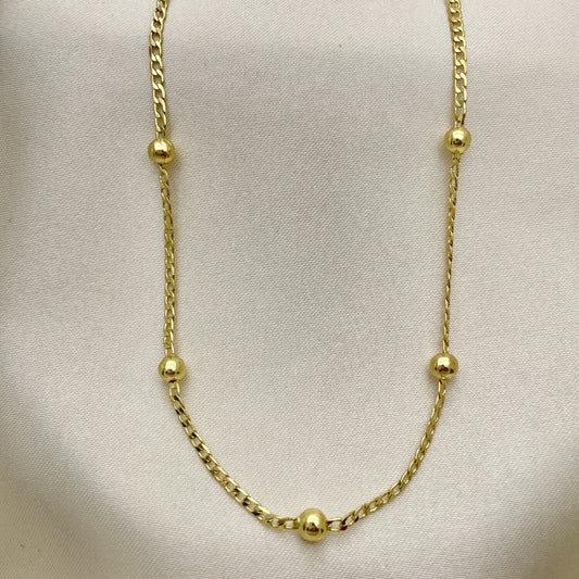 Oro Laminado Fancy Necklace, Gold Filled Style Ball and Curb Design, Polished, Golden Finish