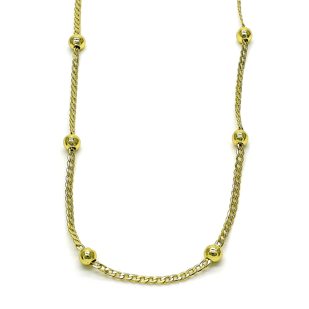 Oro Laminado Fancy Necklace, Gold Filled Style Ball and Curb Design, Polished, Golden Finish