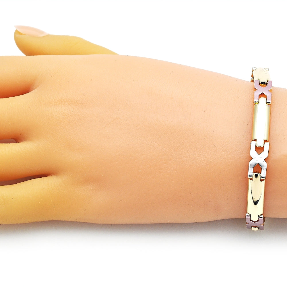 Oro Laminado Solid Bracelet, Gold Filled Style Polished, Tricolor