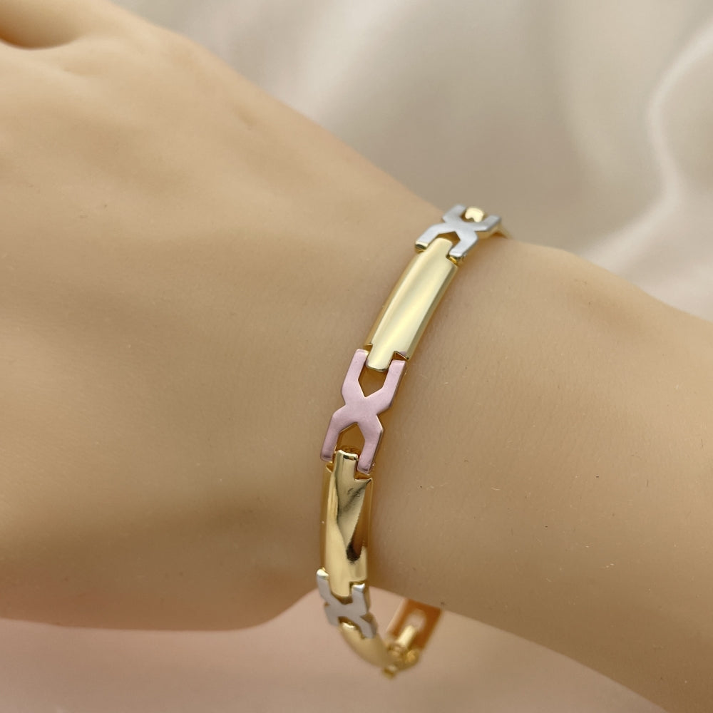 Oro Laminado Solid Bracelet, Gold Filled Style Polished, Tricolor