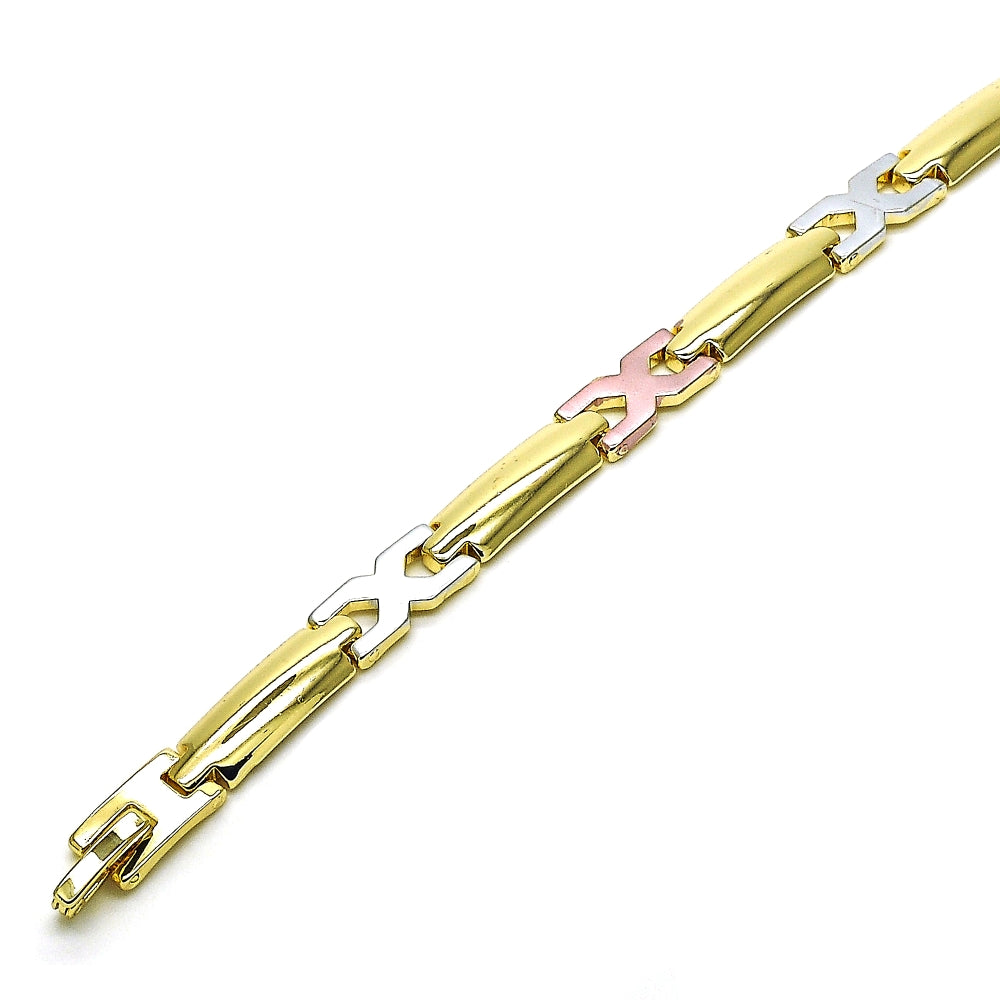 Oro Laminado Solid Bracelet, Gold Filled Style Polished, Tricolor