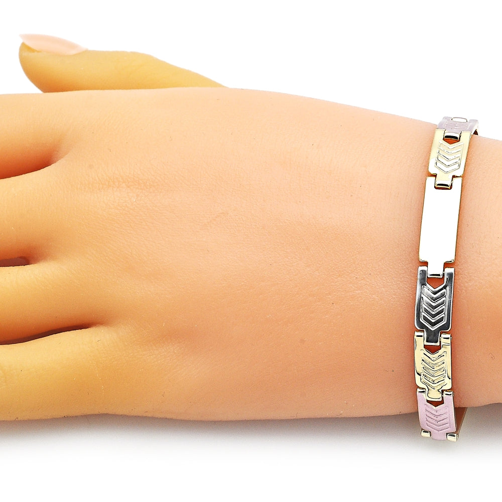 Oro Laminado Solid Bracelet, Gold Filled Style Polished, Tricolor