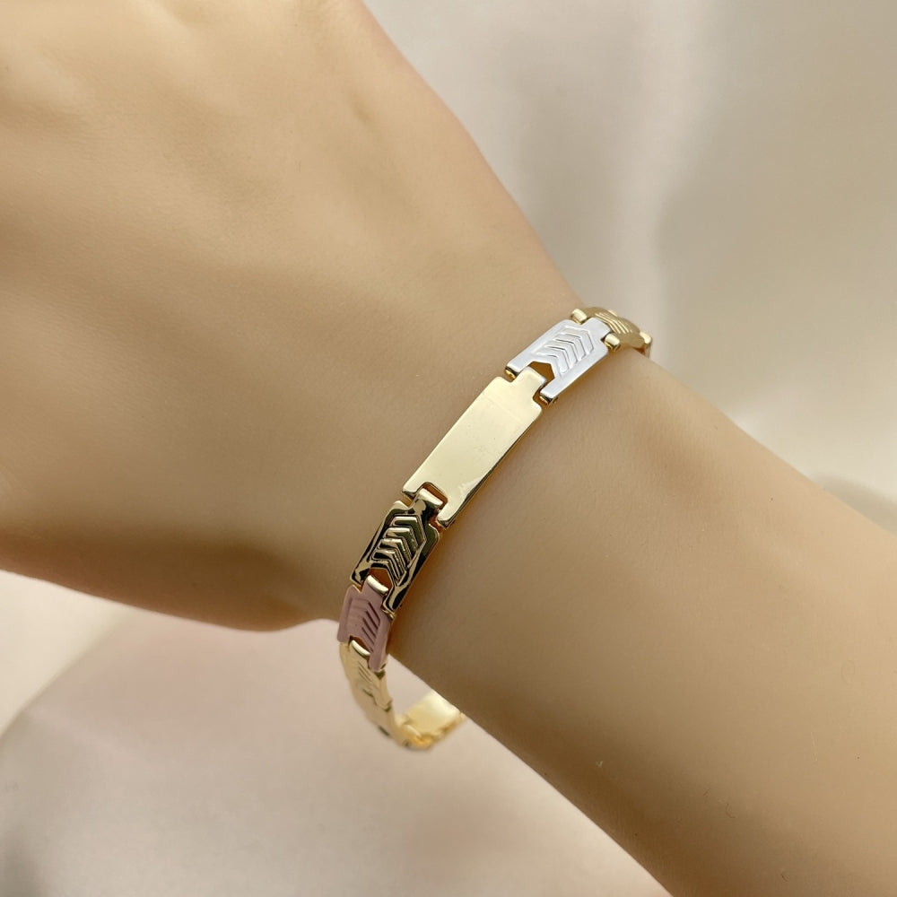 Oro Laminado Solid Bracelet, Gold Filled Style Polished, Tricolor
