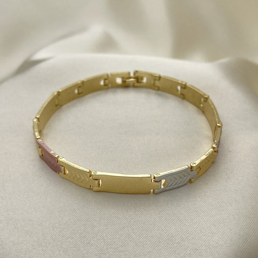 Oro Laminado Solid Bracelet, Gold Filled Style Polished, Tricolor