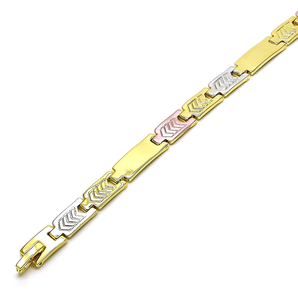 Oro Laminado Solid Bracelet, Gold Filled Style Polished, Tricolor