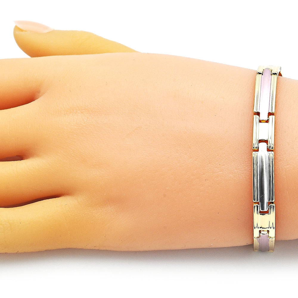 Oro Laminado Solid Bracelet, Gold Filled Style Polished, Tricolor