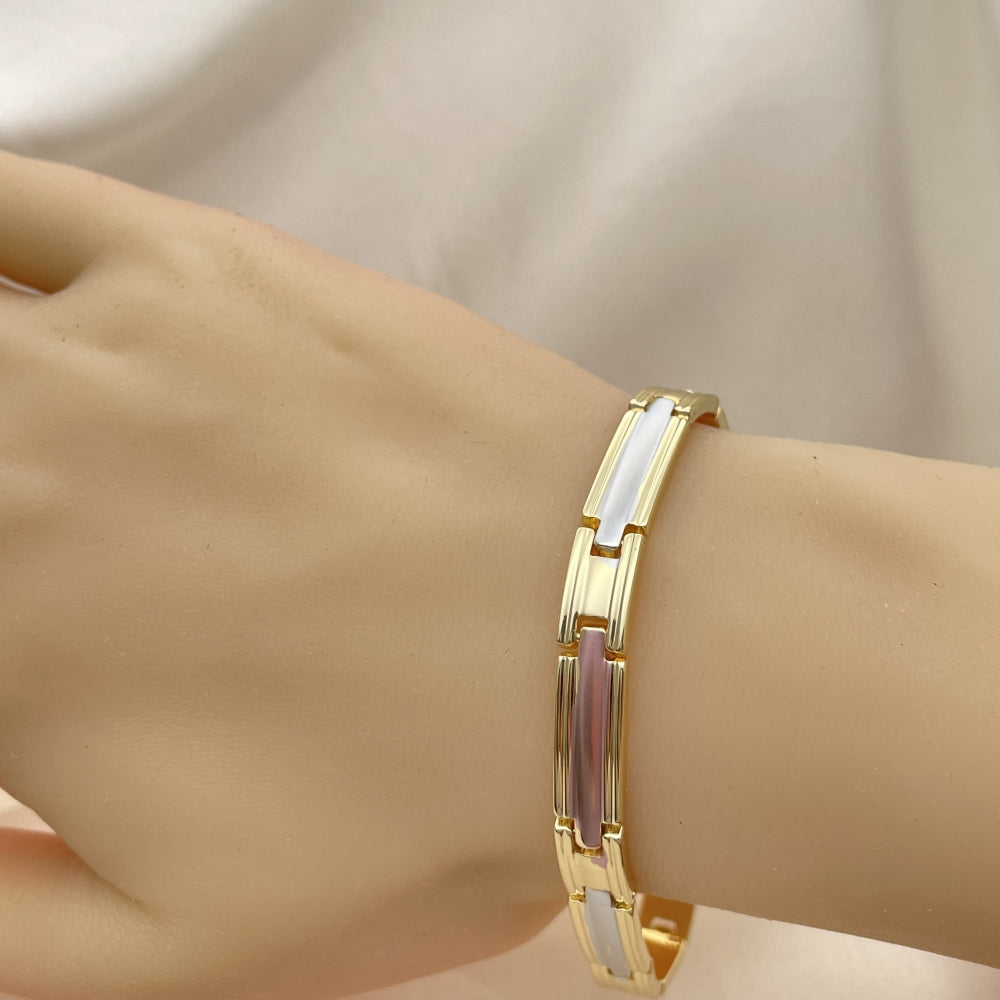 Oro Laminado Solid Bracelet, Gold Filled Style Polished, Tricolor