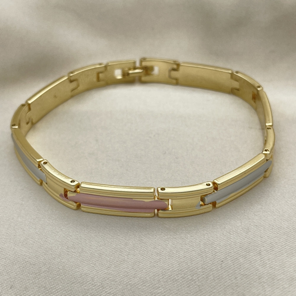 Oro Laminado Solid Bracelet, Gold Filled Style Polished, Tricolor