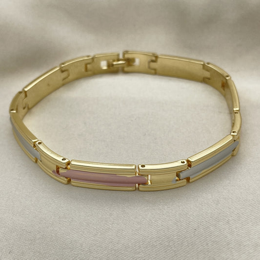 Oro Laminado Solid Bracelet, Gold Filled Style Polished, Tricolor