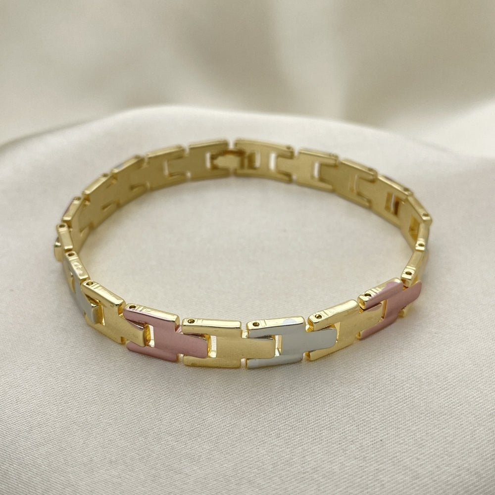 Oro Laminado Solid Bracelet, Gold Filled Style Polished, Tricolor