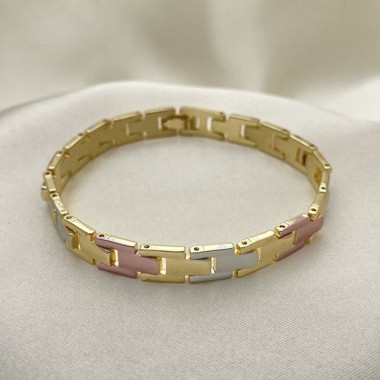 Oro Laminado Solid Bracelet, Gold Filled Style Polished, Tricolor