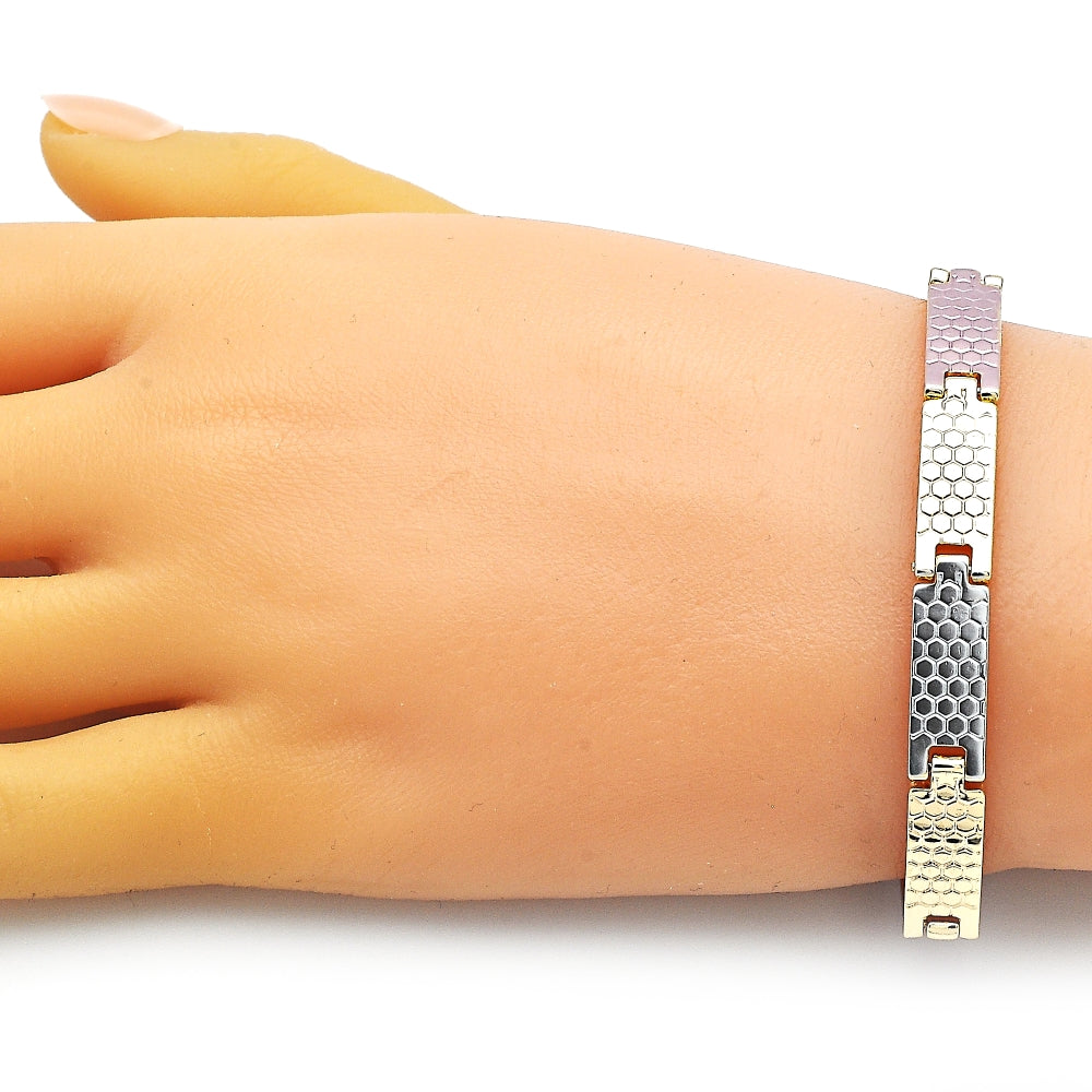 Oro Laminado Solid Bracelet, Gold Filled Style Polished, Tricolor